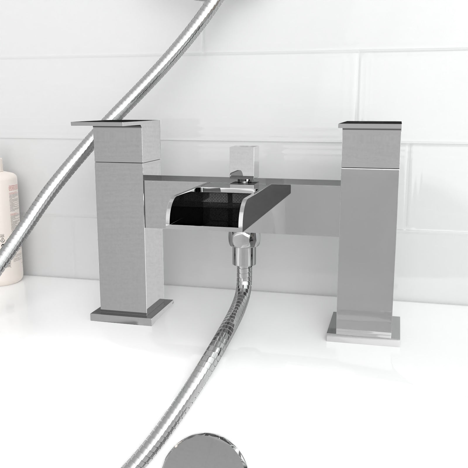 Rowton Square Shower & Ozone Waterfall Mixer Tap, Handset & Riser Rail Kit Chrome