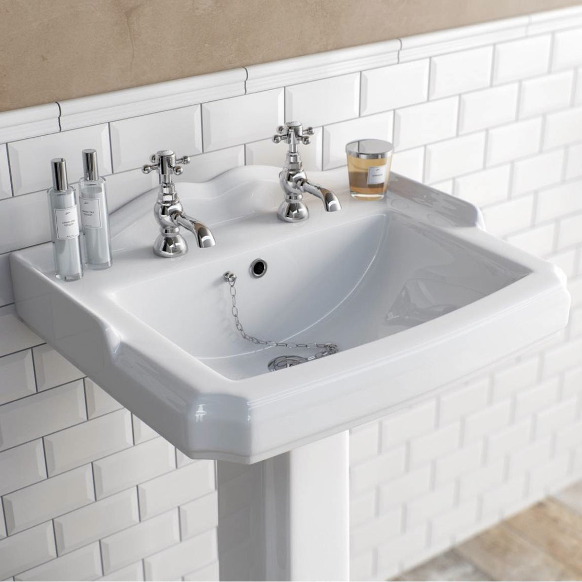Churchill Traditional Set Of Hot & Cold Basin Taps And Bath Shower Mixer Tap With Handheld Kit