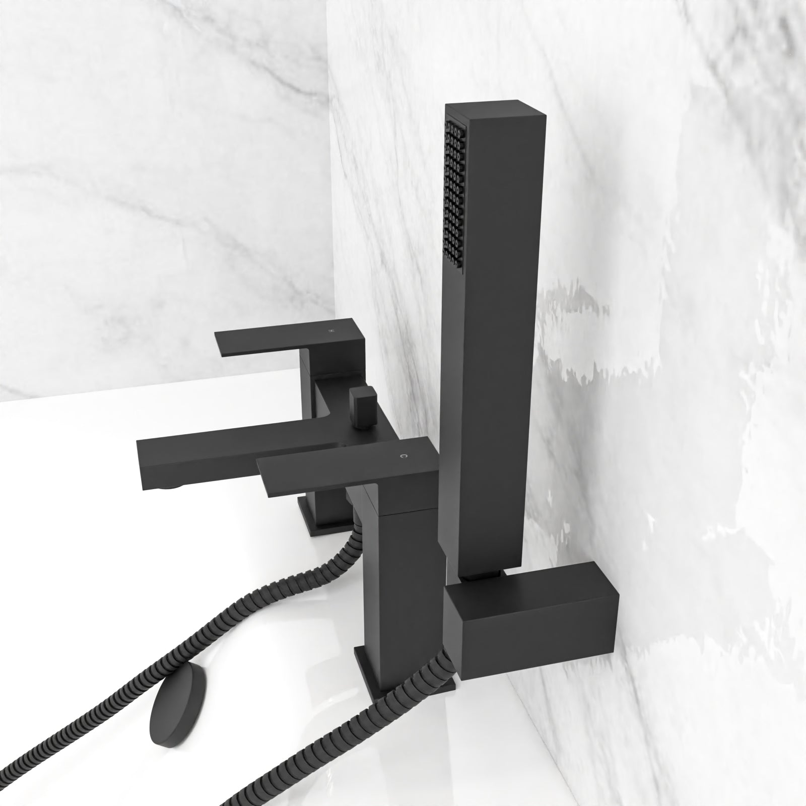 Lima Modern Deck Mounted Matte Black Bath Shower Mixer & Shower Handset