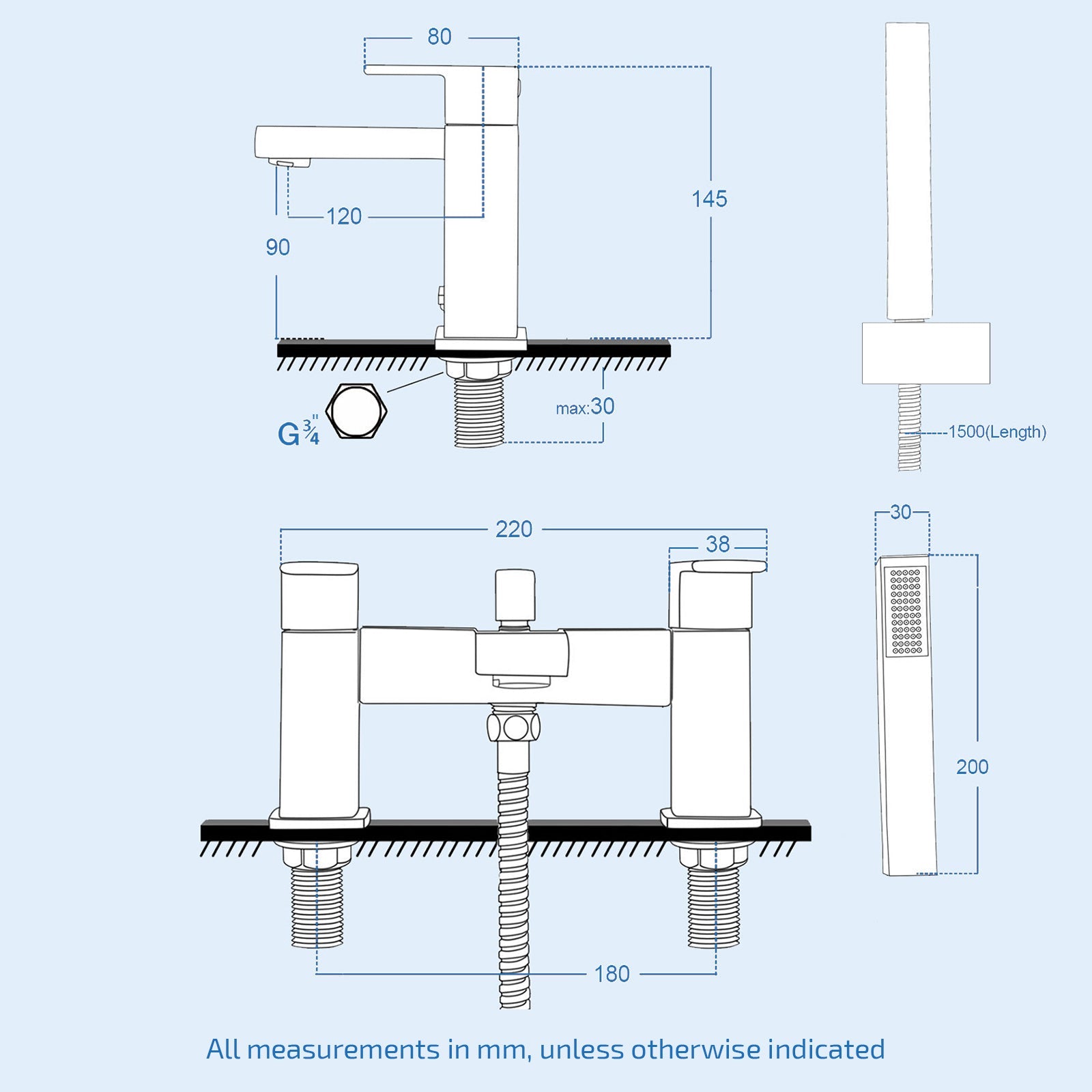 Lima Modern Deck Mounted Matte Black Bath Shower Mixer & Shower Handset