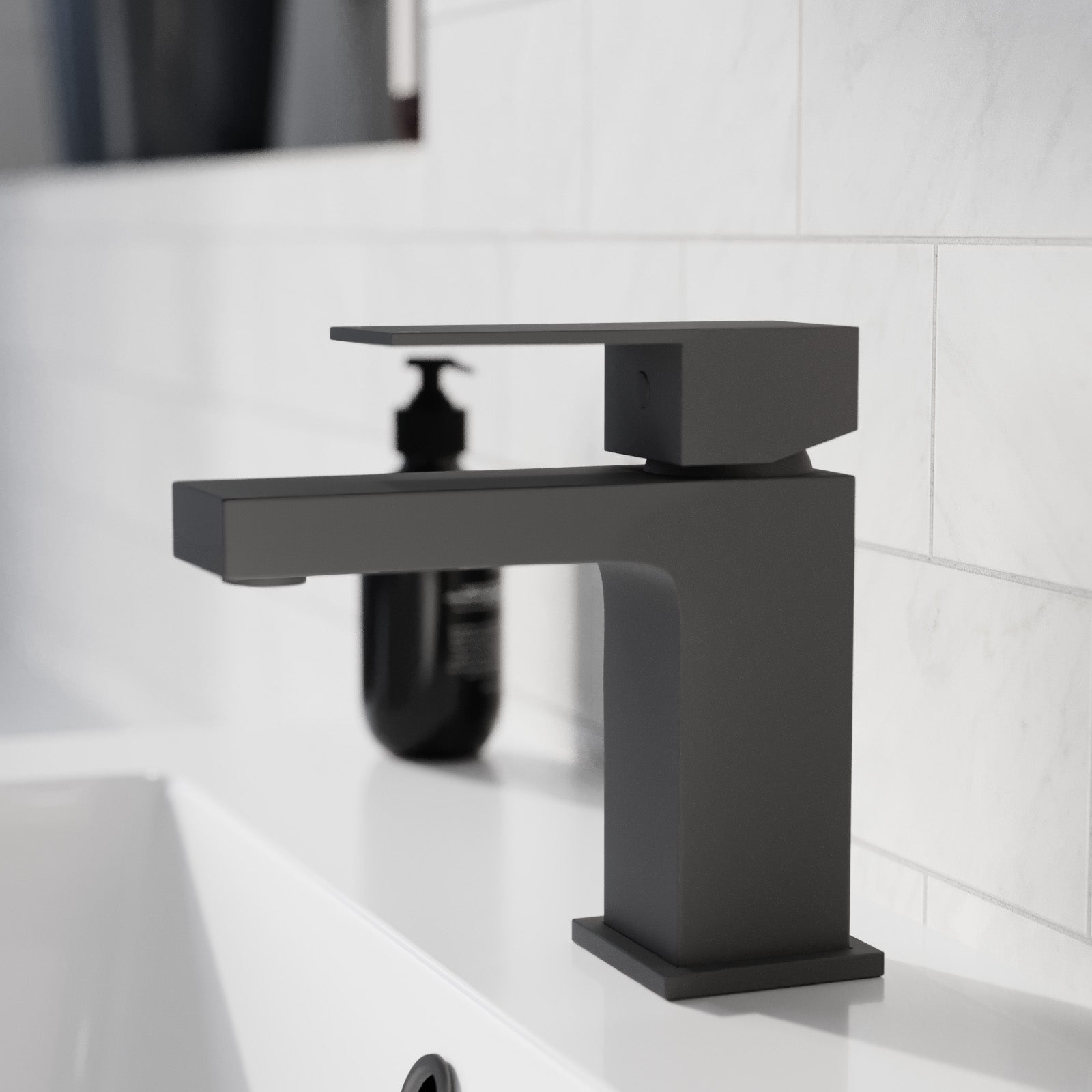 Cube Square Single Lever Bathroom Matte Black Basin Mono Mixer Tap