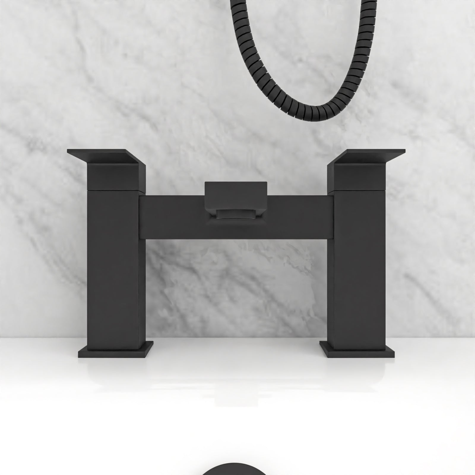 Lima Modern Deck Mounted Matte Black Square Bridge Bath Filler Mixer Tap