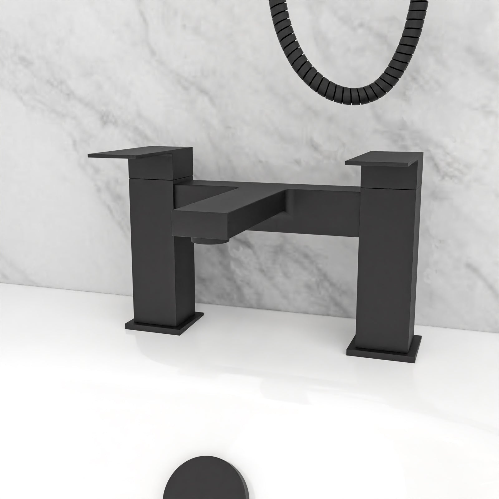 Lima Modern Deck Mounted Matte Black Square Bridge Bath Filler Mixer Tap