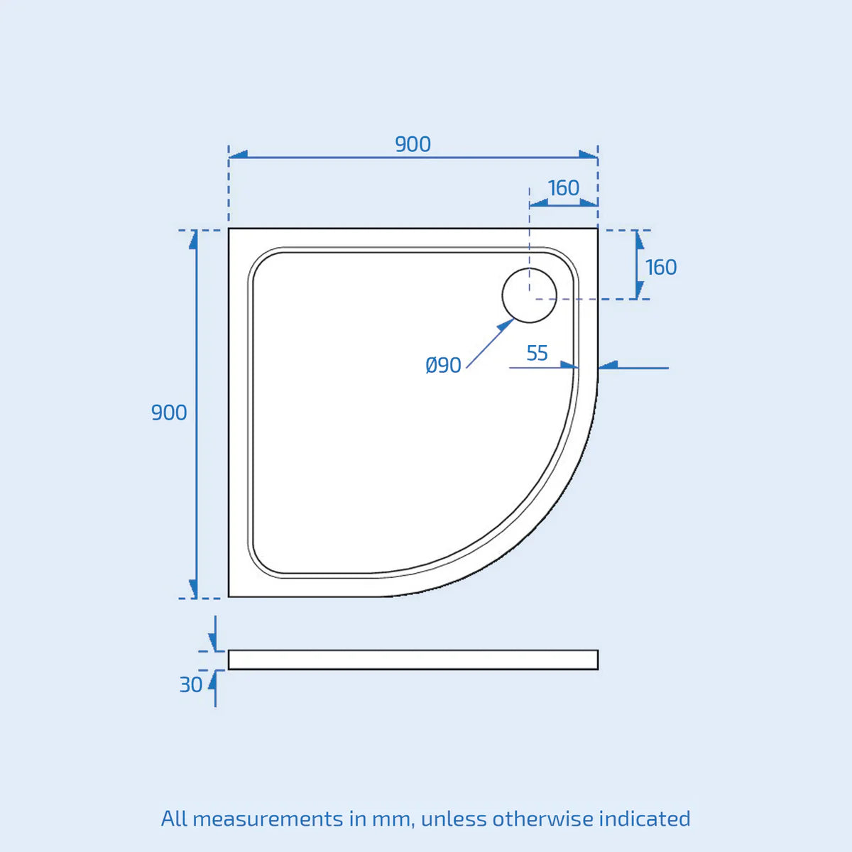 900 X 900 Square Resin Shower Tray 30mm Thick For Wetroom Enclosure