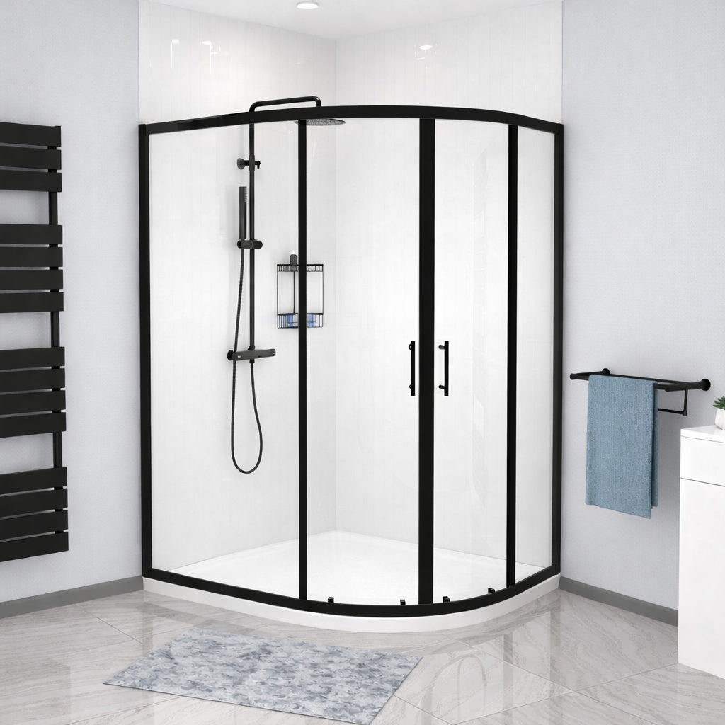 Saturn 1200 x 900mm Black Framed Offset Quadrant Corner Shower Enclosure LH or RH
