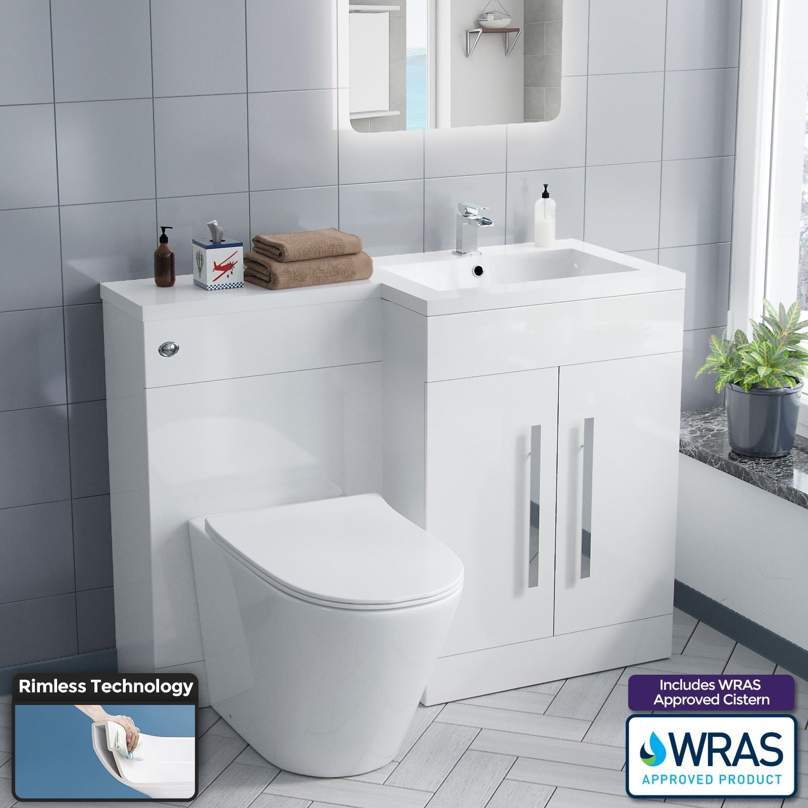 Aric Vanity Sink And WC Back To Wall Rimless Toilet