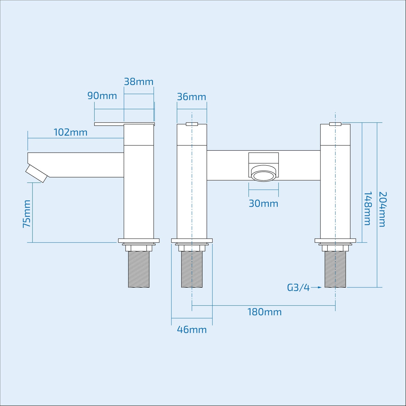 Ustin Luxury Modern Brass Chrome Bath Filler Tap