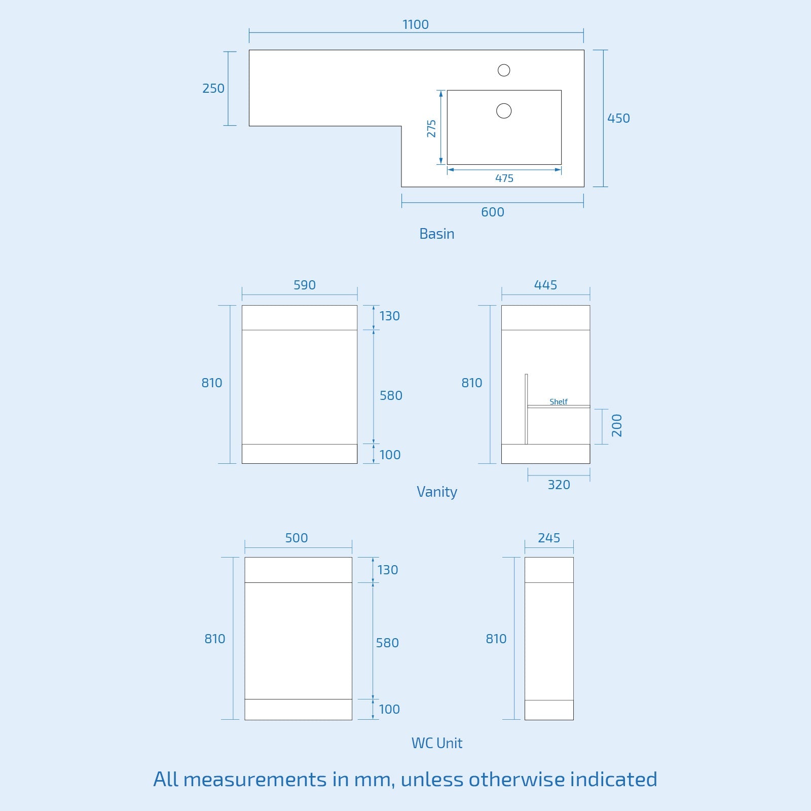 Aric Freestanding Grey Right Hand 1100mm Vanity with BTW Toilet, WC & Basin