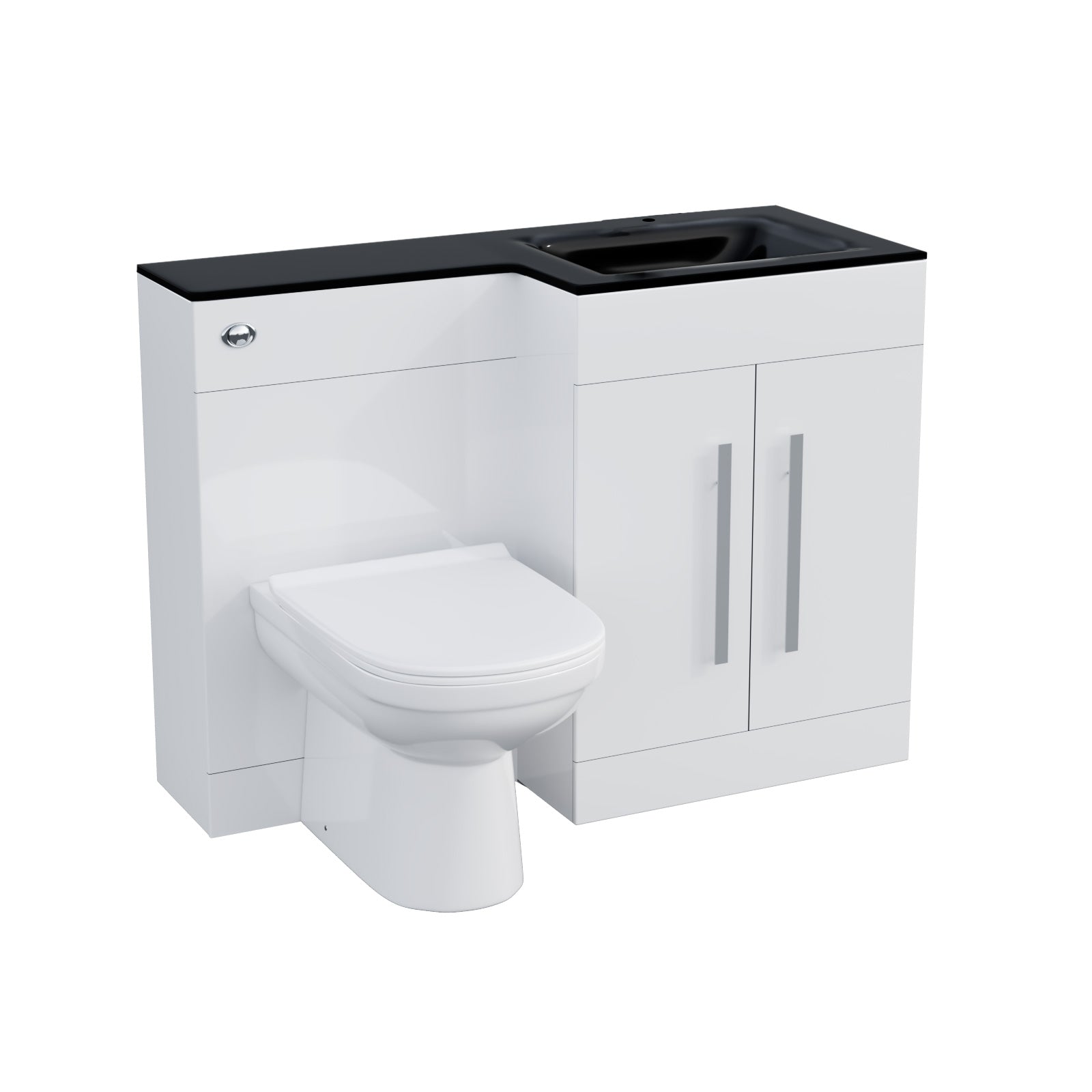 Aric 1100mm Vanity Basin Unit, WC Unit & Elso Back to Wall Toilet White with Black Basin