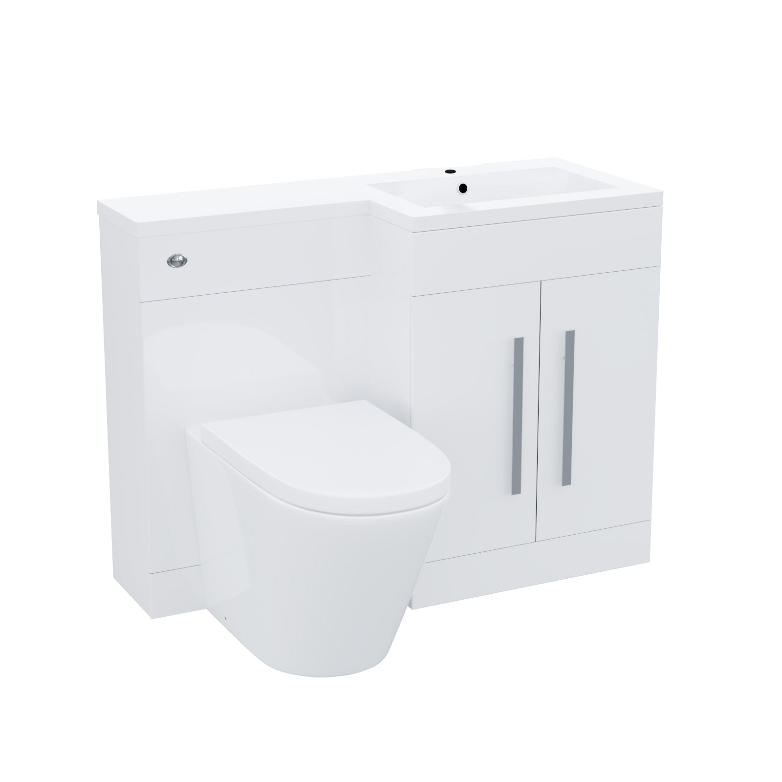 Aric 1100mm RH Vanity Sink Unit Back to Wall WC Rimless Toilet Flat Pack