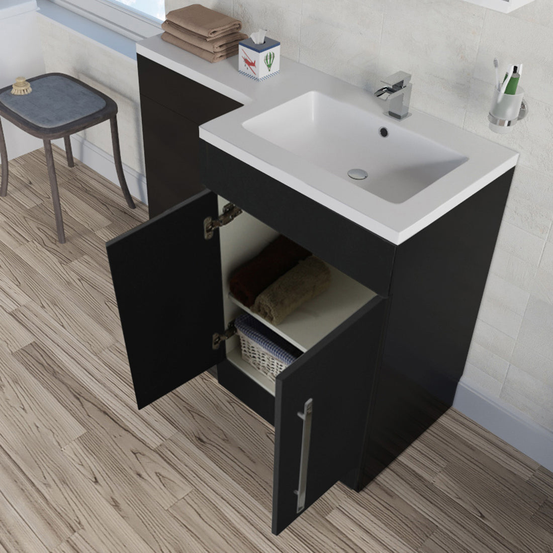 Aric 1100mm RH Freestanding MDF Basin Cabinet Flat Pack - Dark Grey