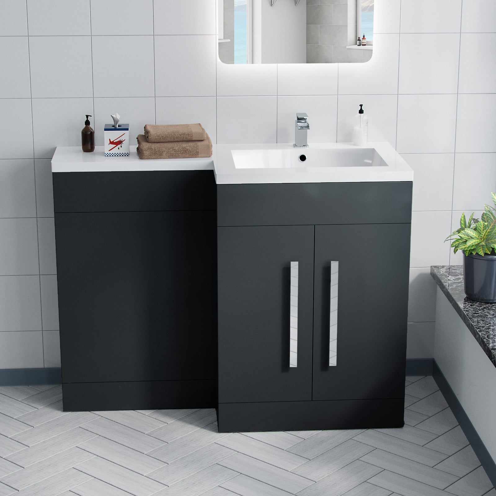 Aric 1100mm RH Freestanding MDF Basin Cabinet Flat Pack - Dark Grey