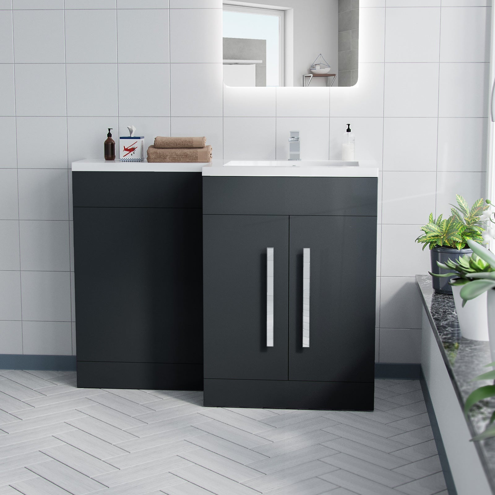 Aric 1100mm RH Freestanding MDF Basin Cabinet Flat Pack - Dark Grey