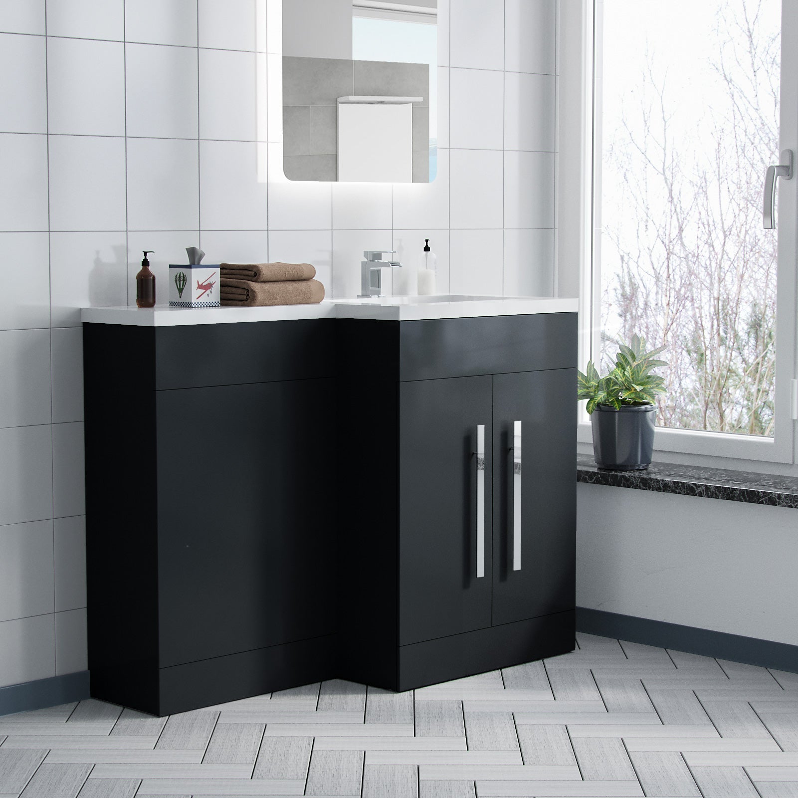 Aric 1100mm RH Freestanding MDF Basin Cabinet Flat Pack - Dark Grey