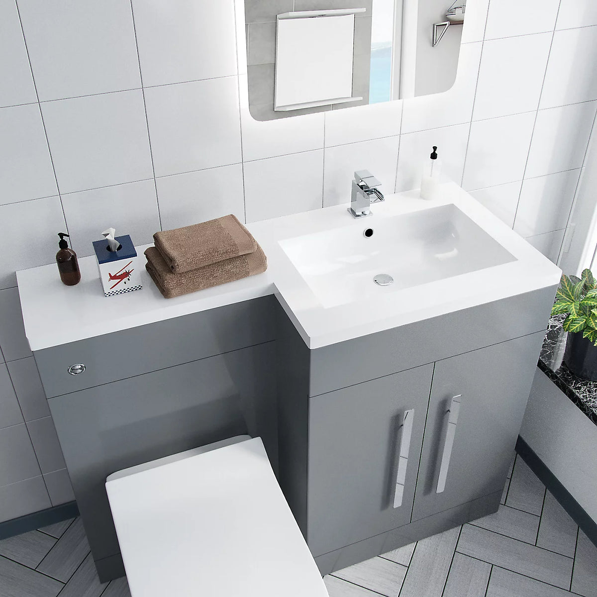 Aric Modern Grey Gloss RH Vanity Cabinet Basin Sink 1100mm and BTW Toilet