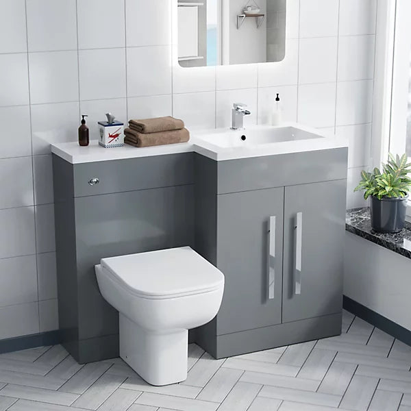 Aric Modern Grey Gloss RH Vanity Cabinet Basin Sink 1100mm and BTW Toilet