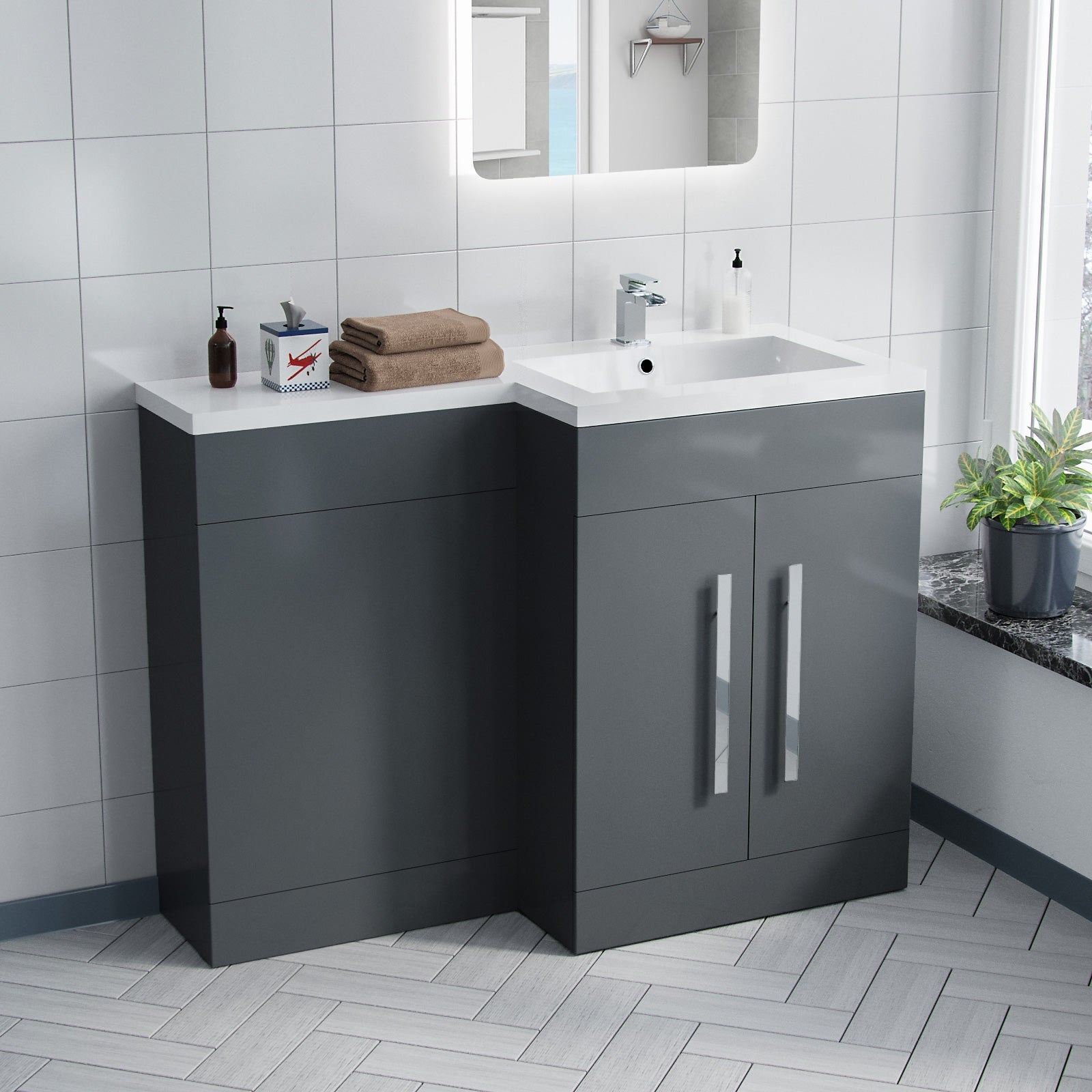 Aric 1100mm Grey Bathroom Basin Combination Vanity Unit