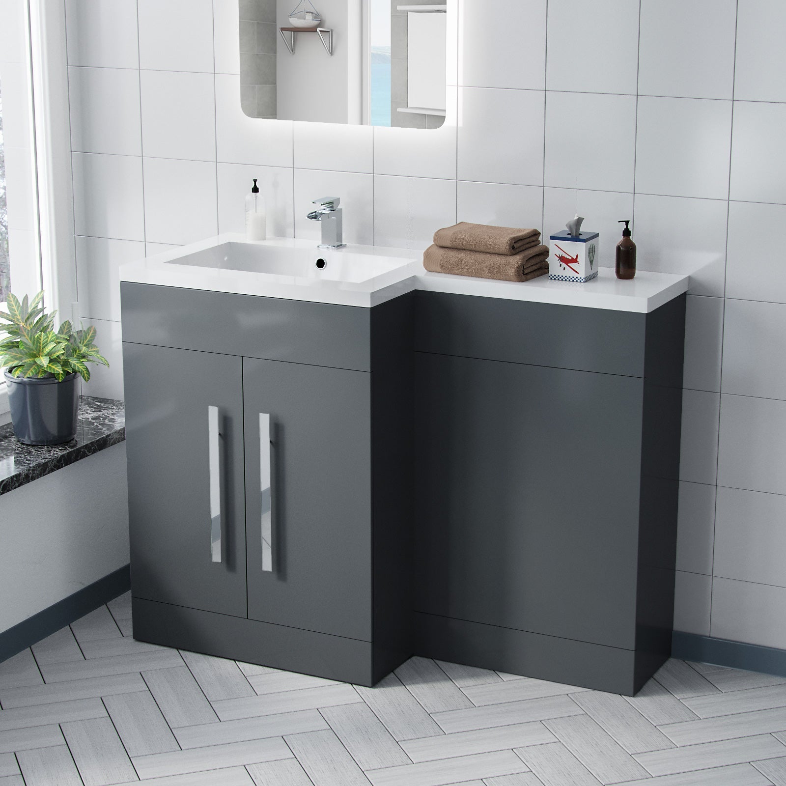 Aric 1100mm Grey Bathroom Basin Combination Vanity Unit