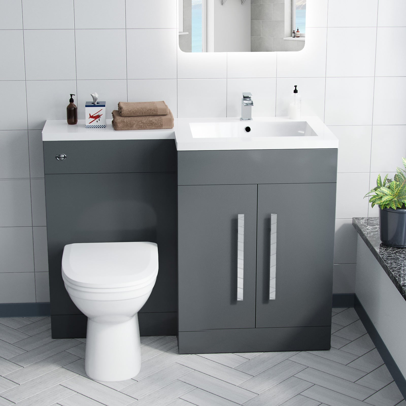 Aric 1100mm Vanity Basin Unit, WC Unit & Elso Back To Wall Toilet Grey
