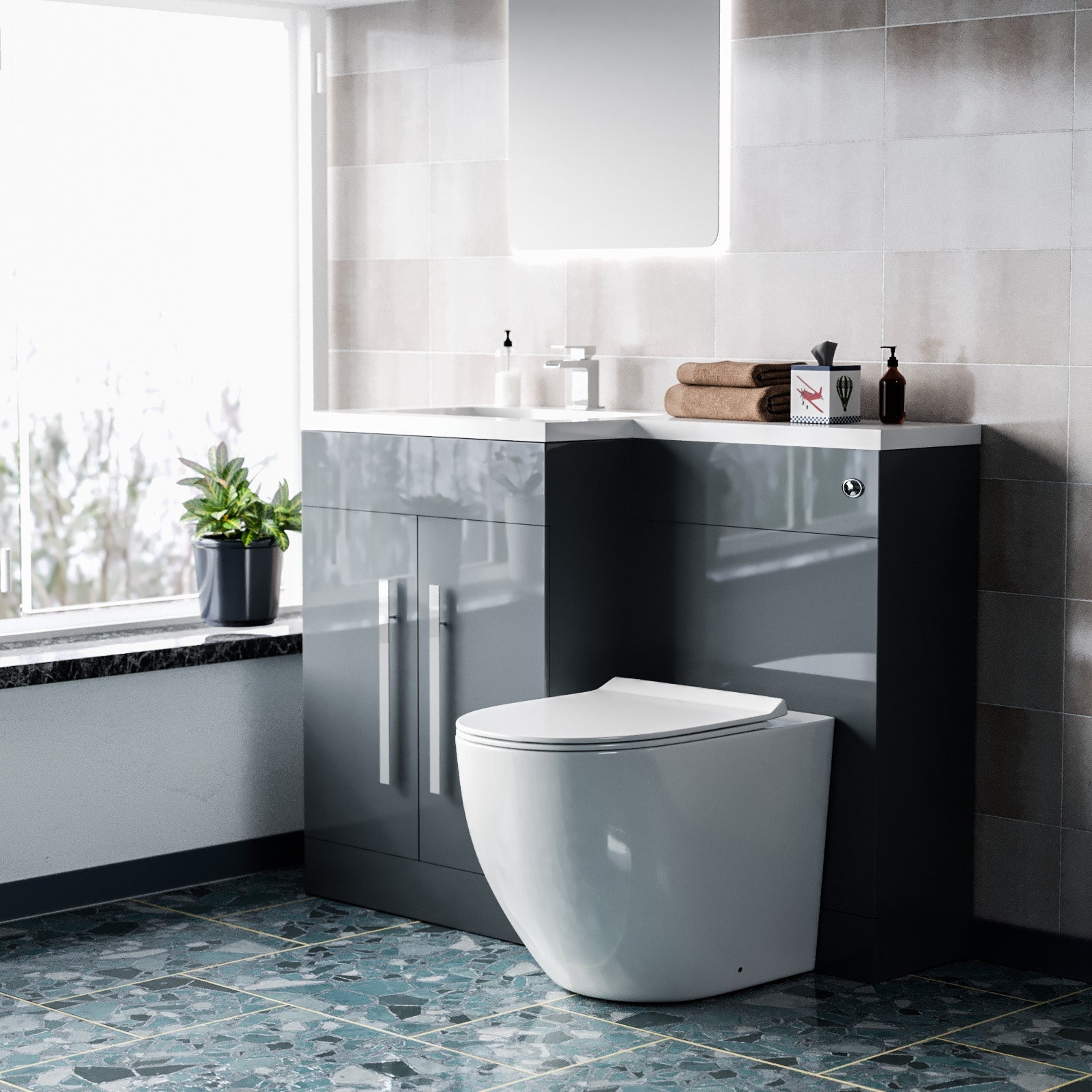 Aric Freestanding Grey Left Freestanding Grey Left Hand 1100mm Vanity with BTW Toilet, WC & BasinHand 1100mm Vanity with BTW Toilet, WC & Basin