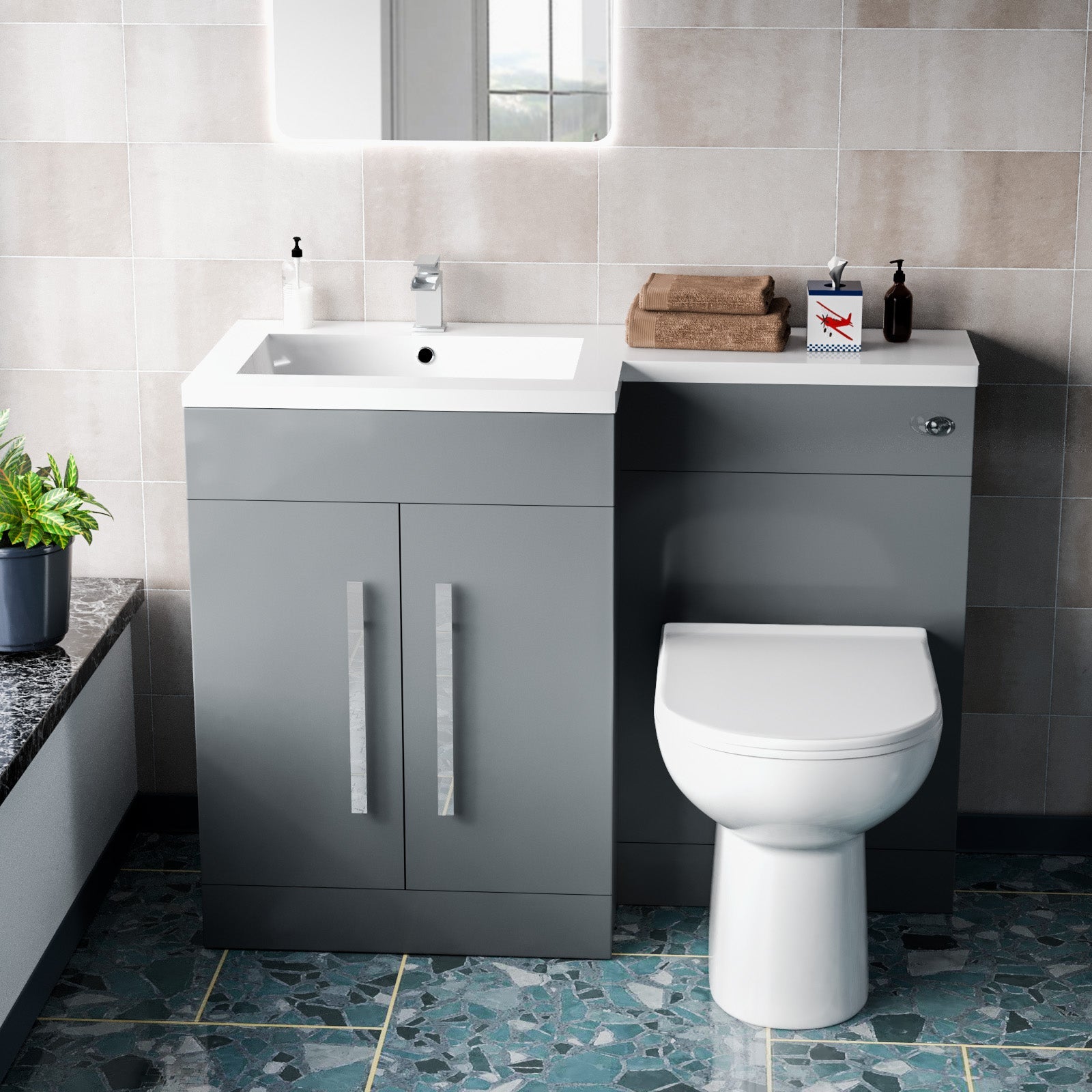 Aric 1100mm Freestanding Grey Vanity with BTW Toilet, WC & Basin