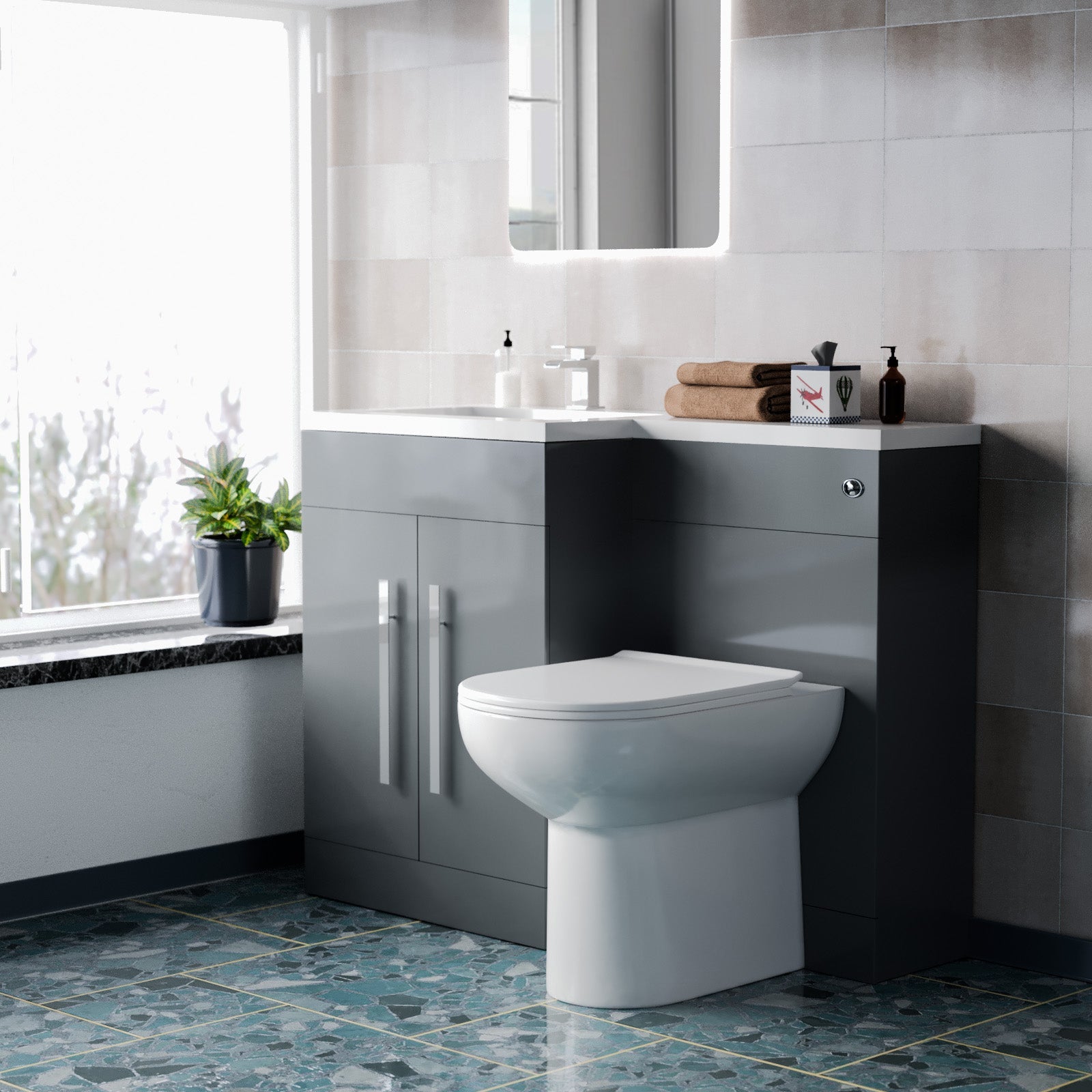 Aric 1100mm Freestanding Grey Vanity with BTW Toilet, WC & Basin
