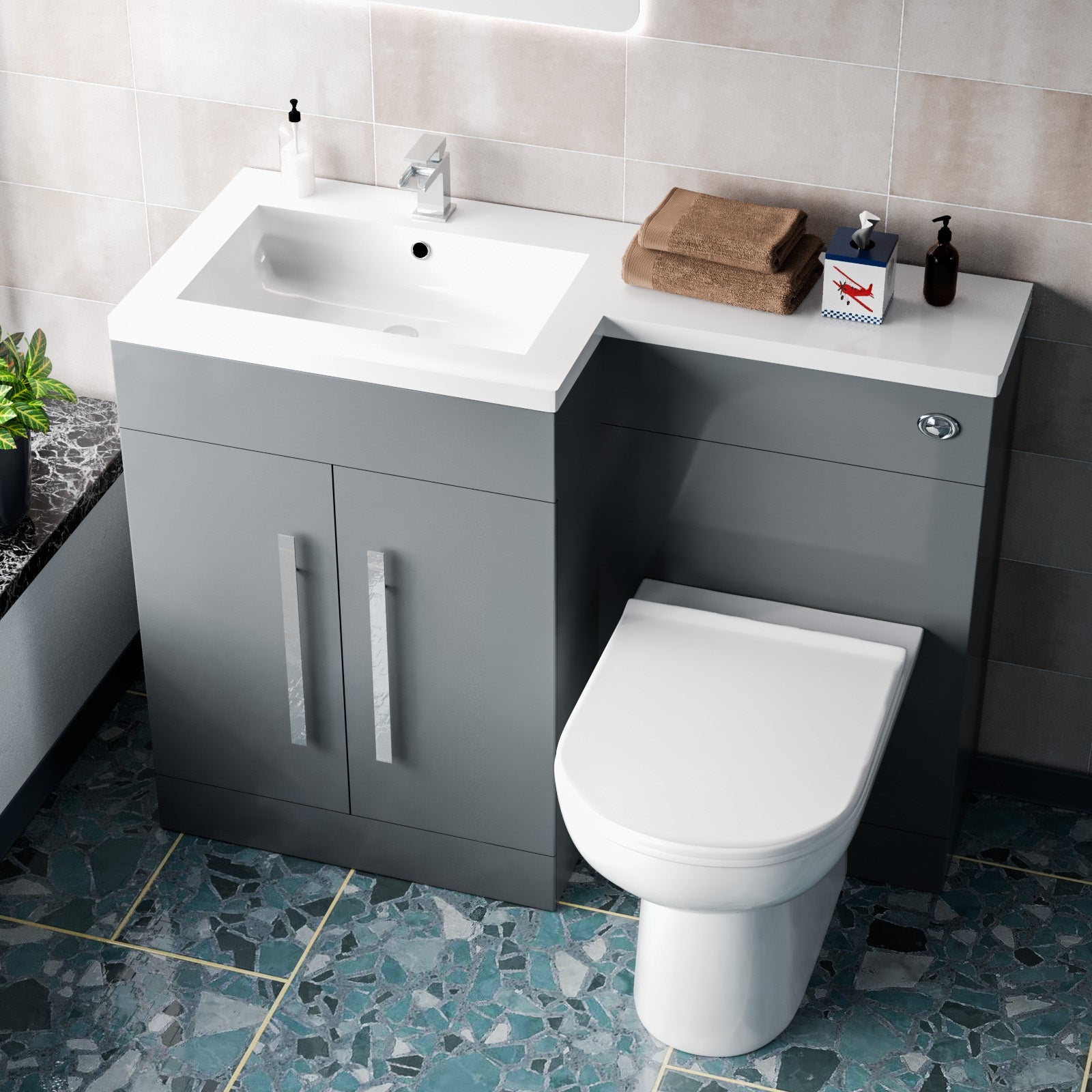Aric 1100mm Freestanding Grey Vanity with BTW Toilet, WC & Basin