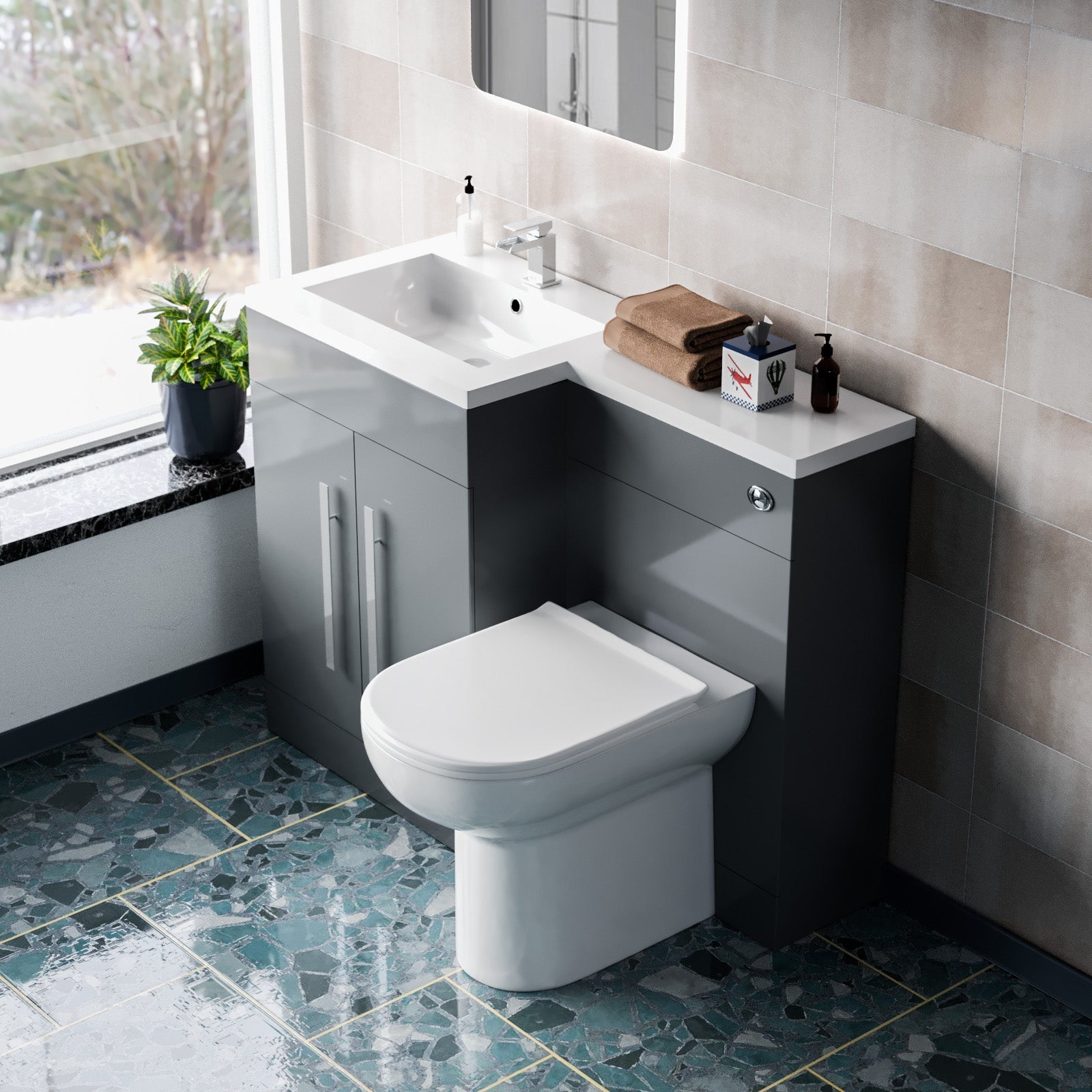 Aric 1100mm Freestanding Grey Vanity with BTW Toilet, WC & Basin