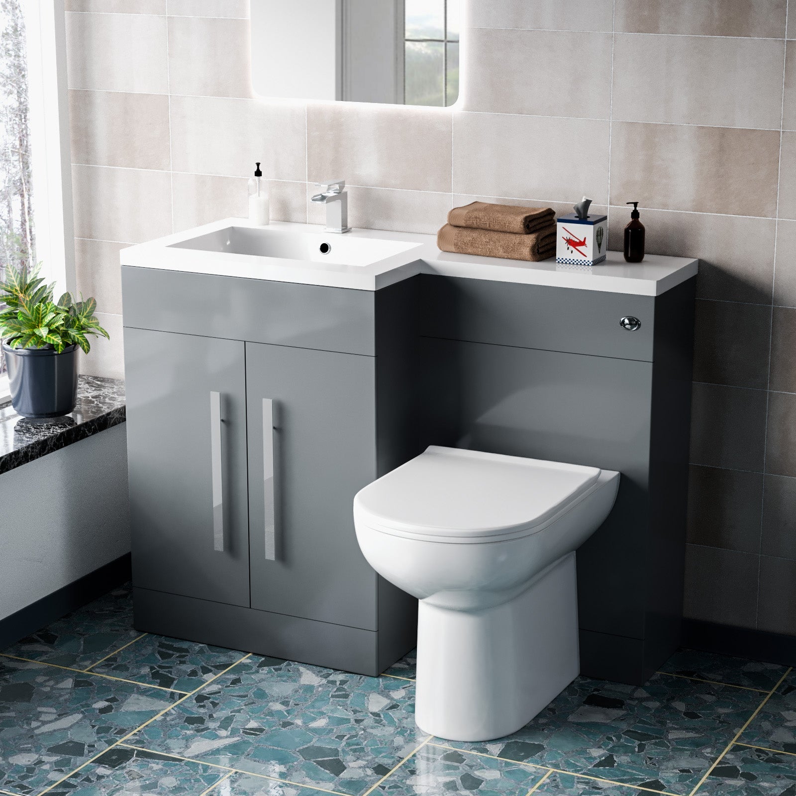 Aric 1100mm Freestanding Grey Vanity with BTW Toilet, WC & Basin