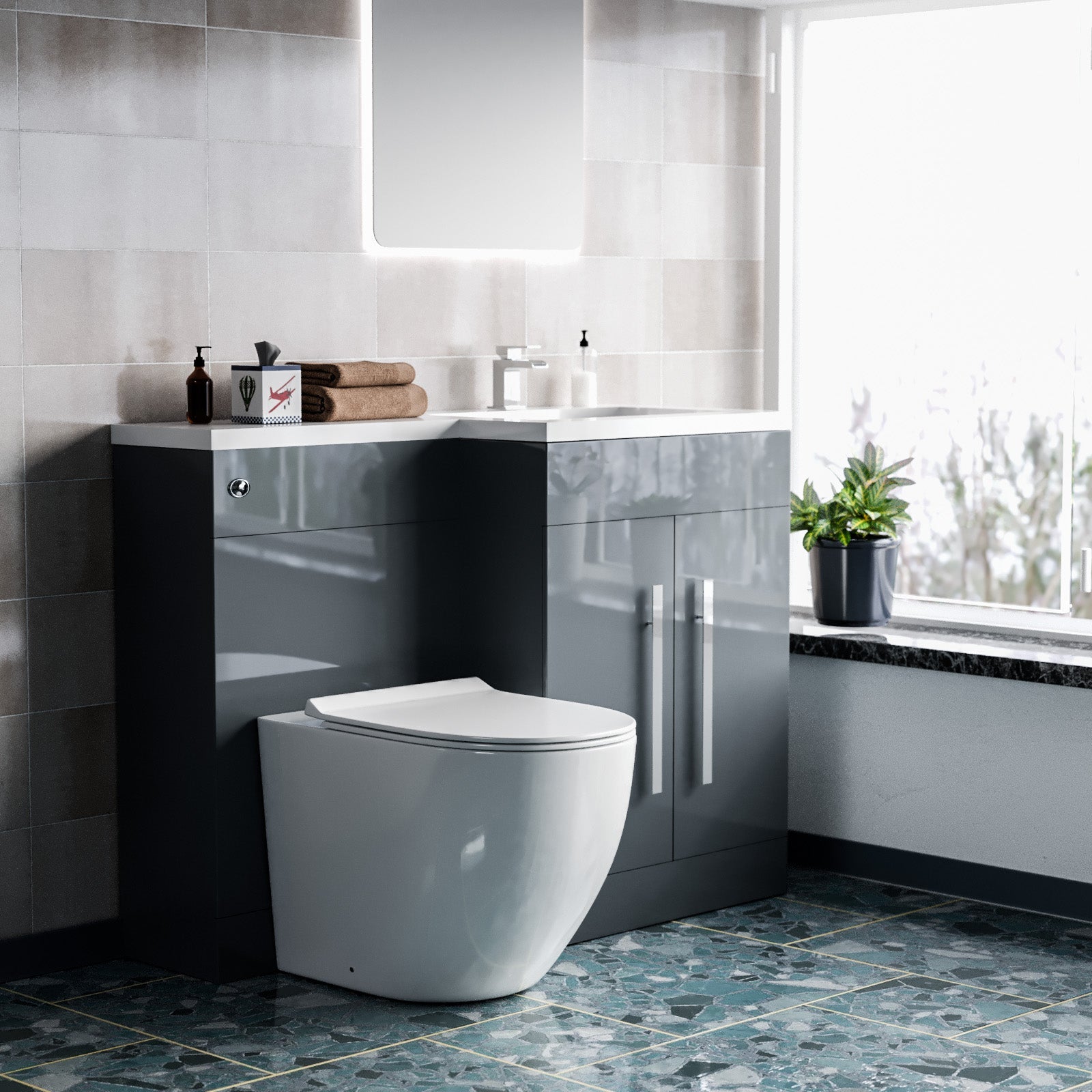 Aric Freestanding Grey Right Hand 1100mm Vanity with BTW Toilet, WC & Basin