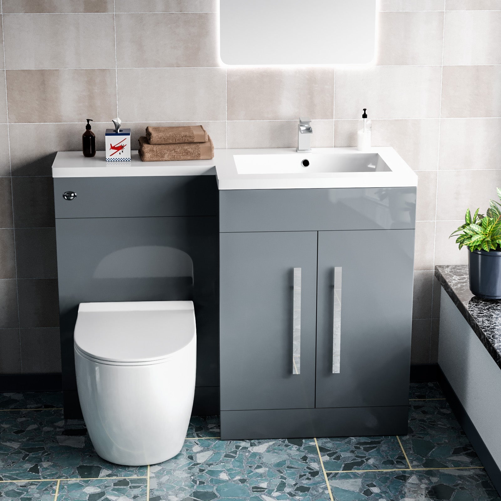 Aric Freestanding Grey Right Hand 1100mm Vanity with BTW Toilet, WC & Basin