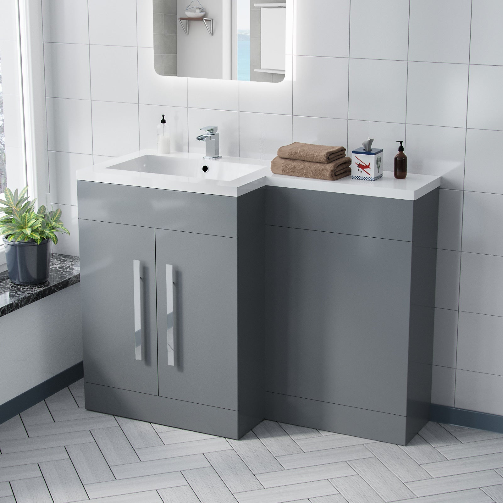 Aric 1100mm Grey LH Freestanding Vanity WC Unit with Basin Flat Pack