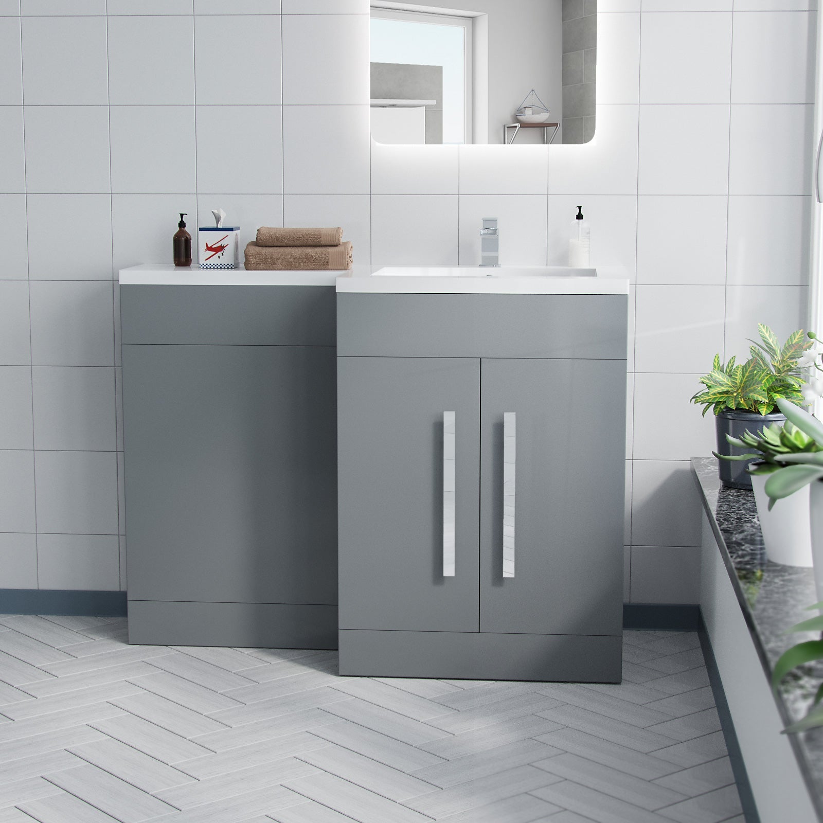 Aric 1100mm Vanity Basin & WC Unit Grey