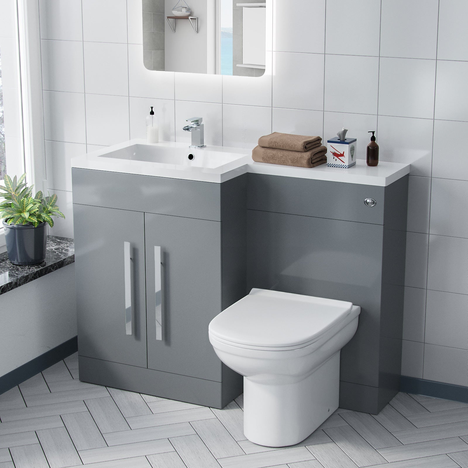 Aric 1100mm Vanity Basin Unit, WC Unit & Elso Back To Wall Toilet Grey