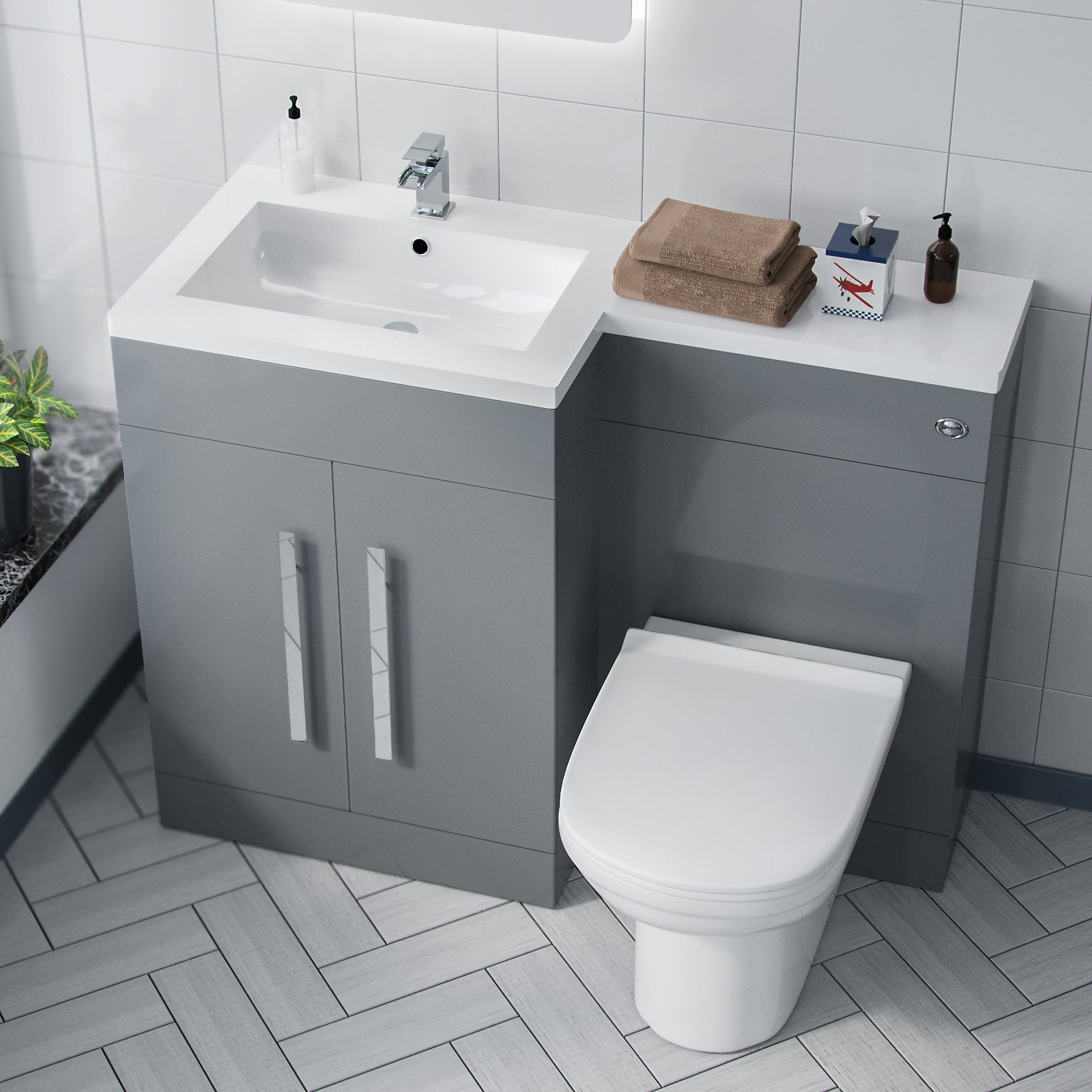 Aric 1100mm Vanity Basin Unit, WC Unit & Elso Back To Wall Toilet Grey