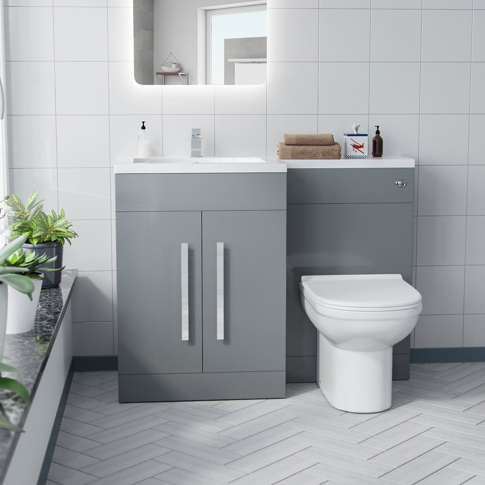 Aric 1100mm Vanity Basin Unit, WC Unit & Elso Back To Wall Toilet Grey