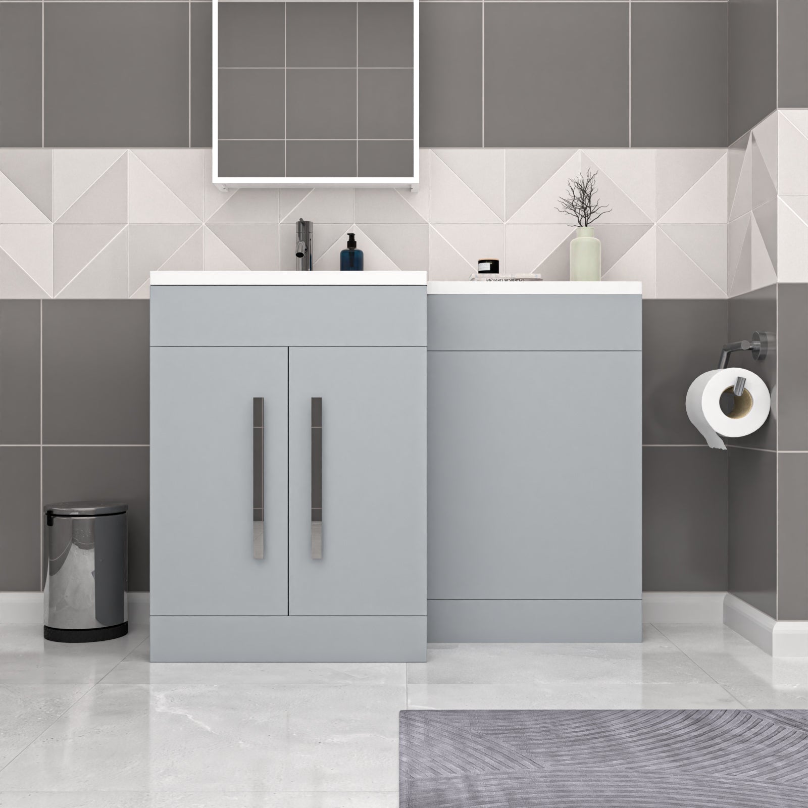 Aric Matte Grey 1100mm LH Freestanding Vanity WC Unit with Basin Flat Pack