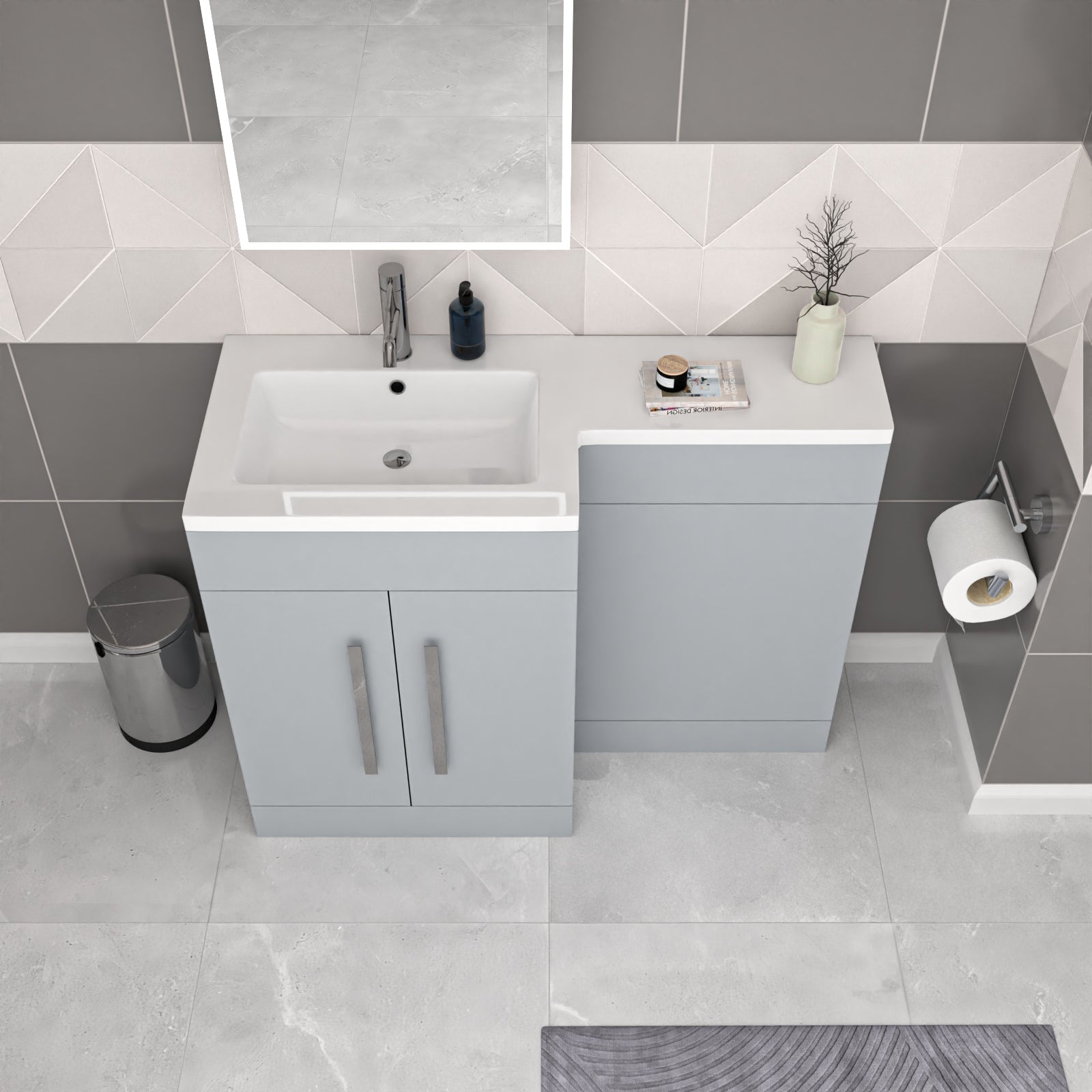 Aric 1100mm Matte Grey LH Freestanding Vanity WC Unit with Basin Flat Pack