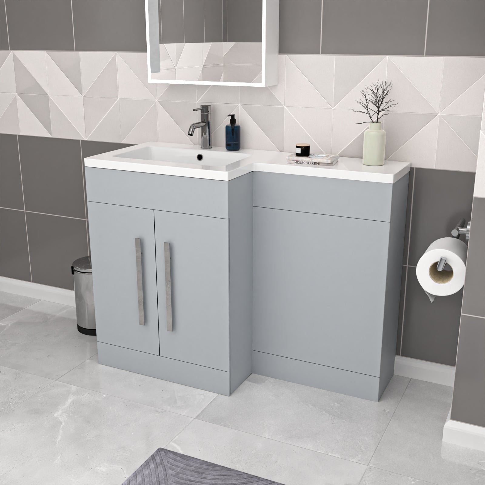Aric 1100mm Matte Grey LH Freestanding Vanity WC Unit with Basin Flat Pack