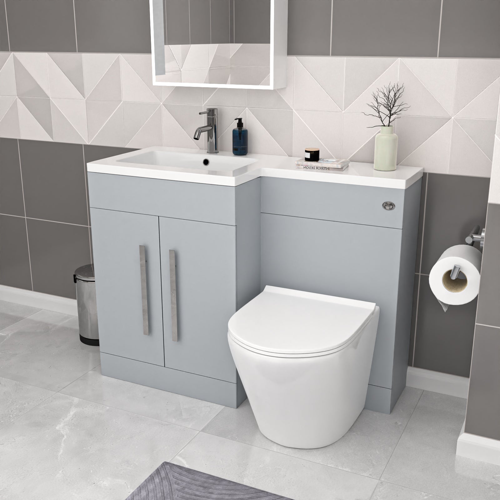 Aric 1100mm Matte Grey LH Vanity WC Unit & BTW Toilet Flat Pack