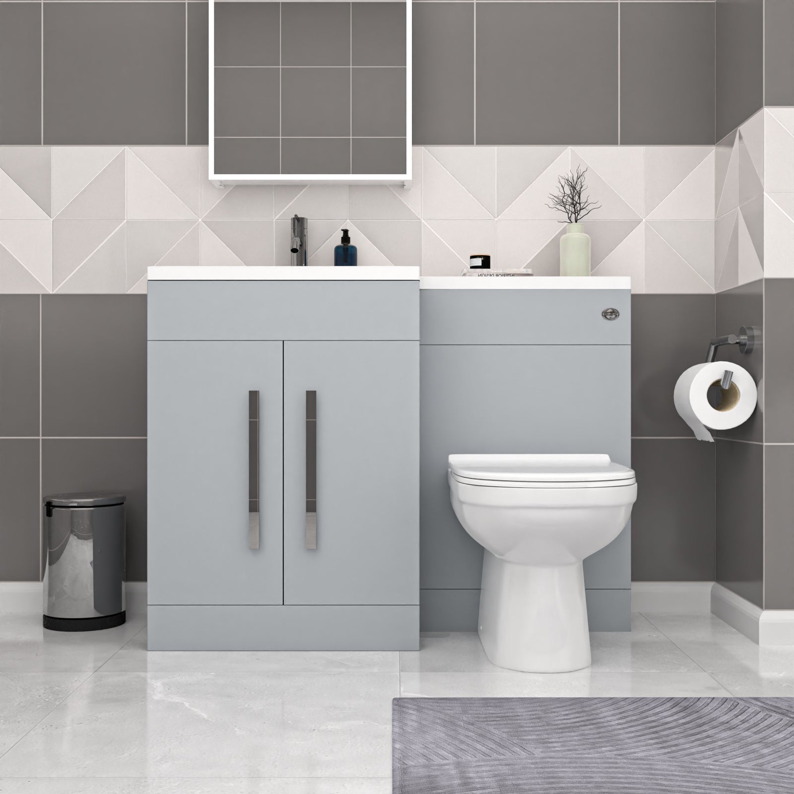 Aric Matte Grey 1100mm LH Vanity WC Unit & Modern BTW Toilet Flat Pack