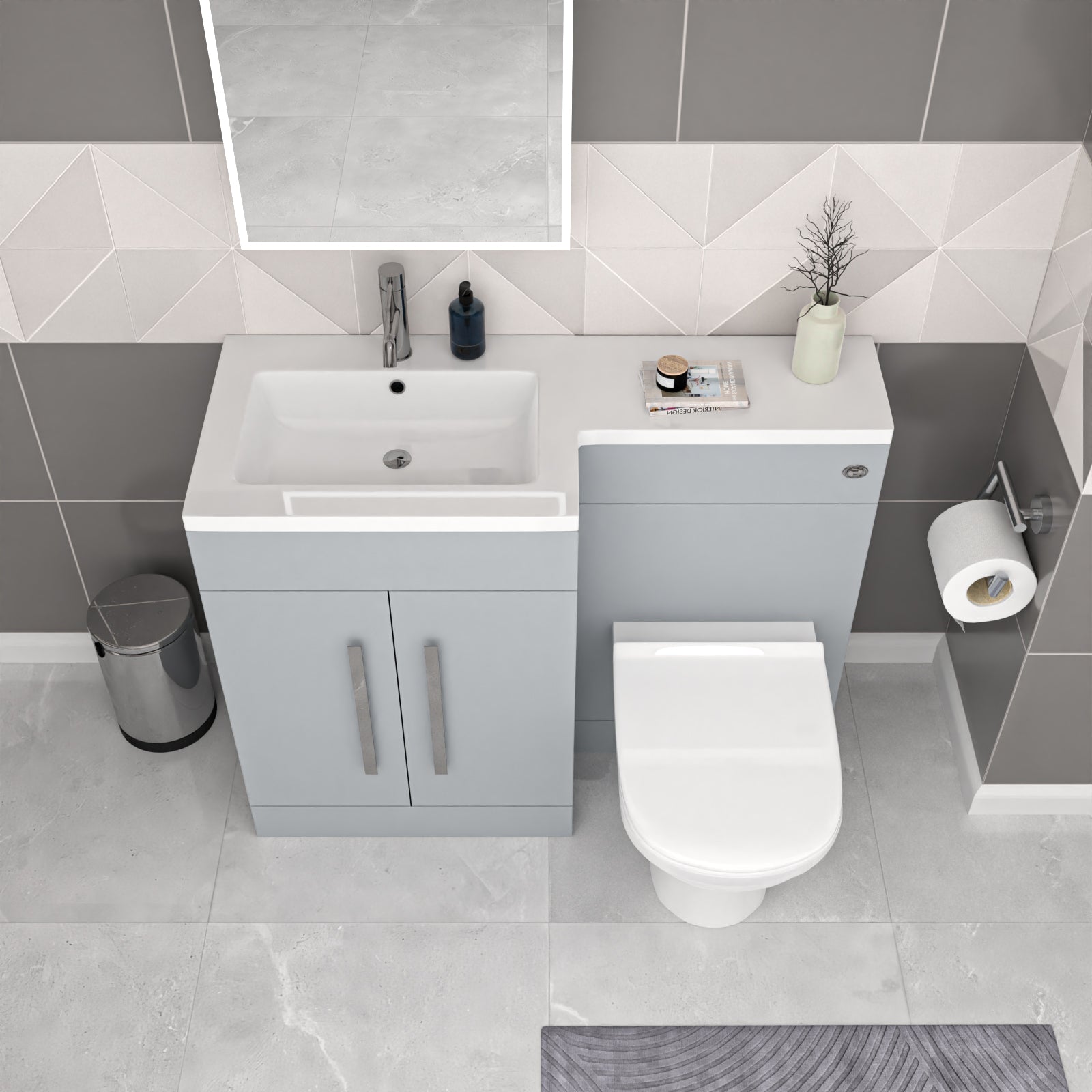 Aric 1100mm Matte Grey LH Vanity WC Unit & Modern BTW Toilet Flat Pack