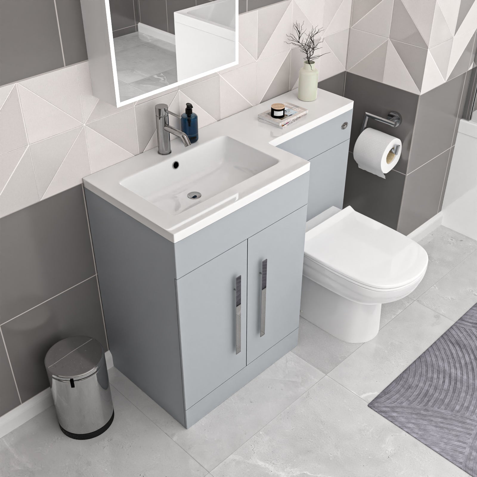 Aric 1100mm Matte Grey LH Vanity WC Unit & Modern BTW Toilet Flat Pack