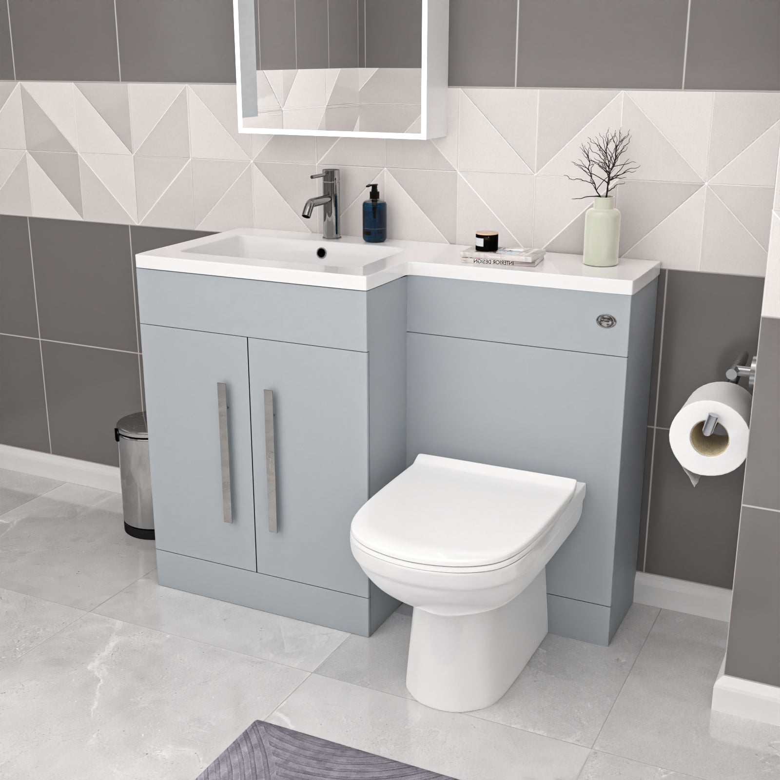 Aric 1100mm Matte Grey LH Vanity WC Unit & Modern BTW Toilet Flat Pack