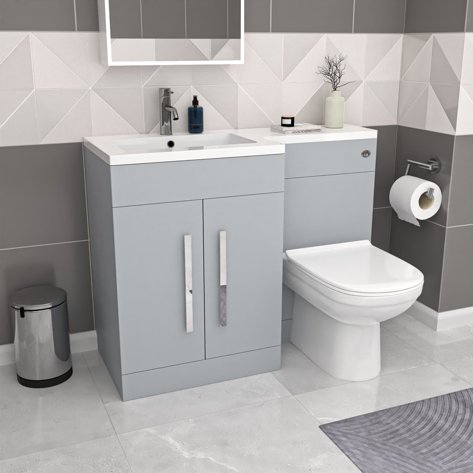 Aric Matte Grey 1100mm LH Vanity WC Unit & Modern BTW Toilet
