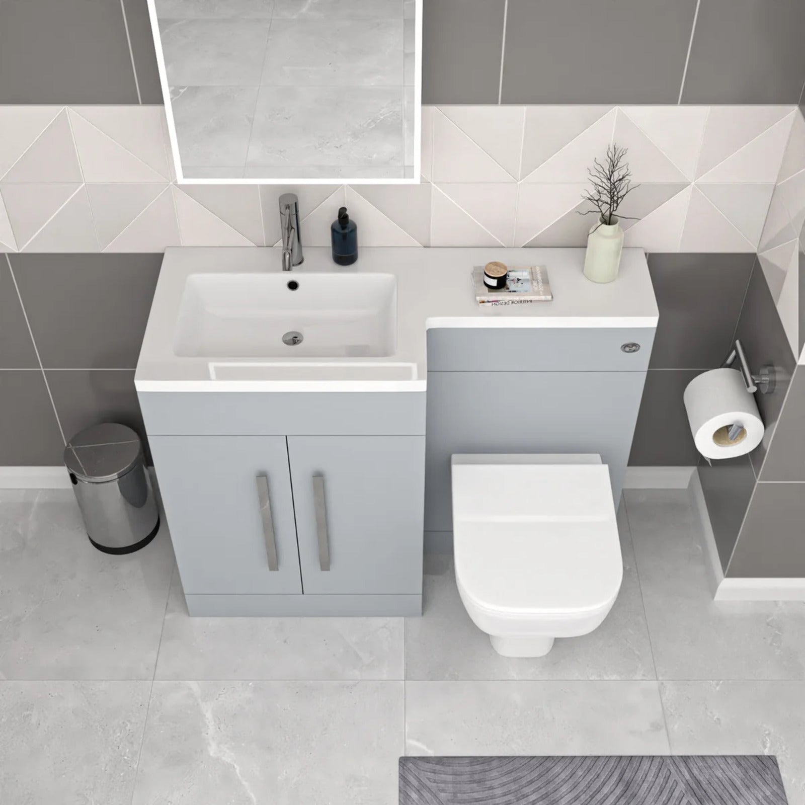 Aric 1100mm Matte Grey LH Vanity Cabinet Basin Sink & Rimless BTW WC Toilet