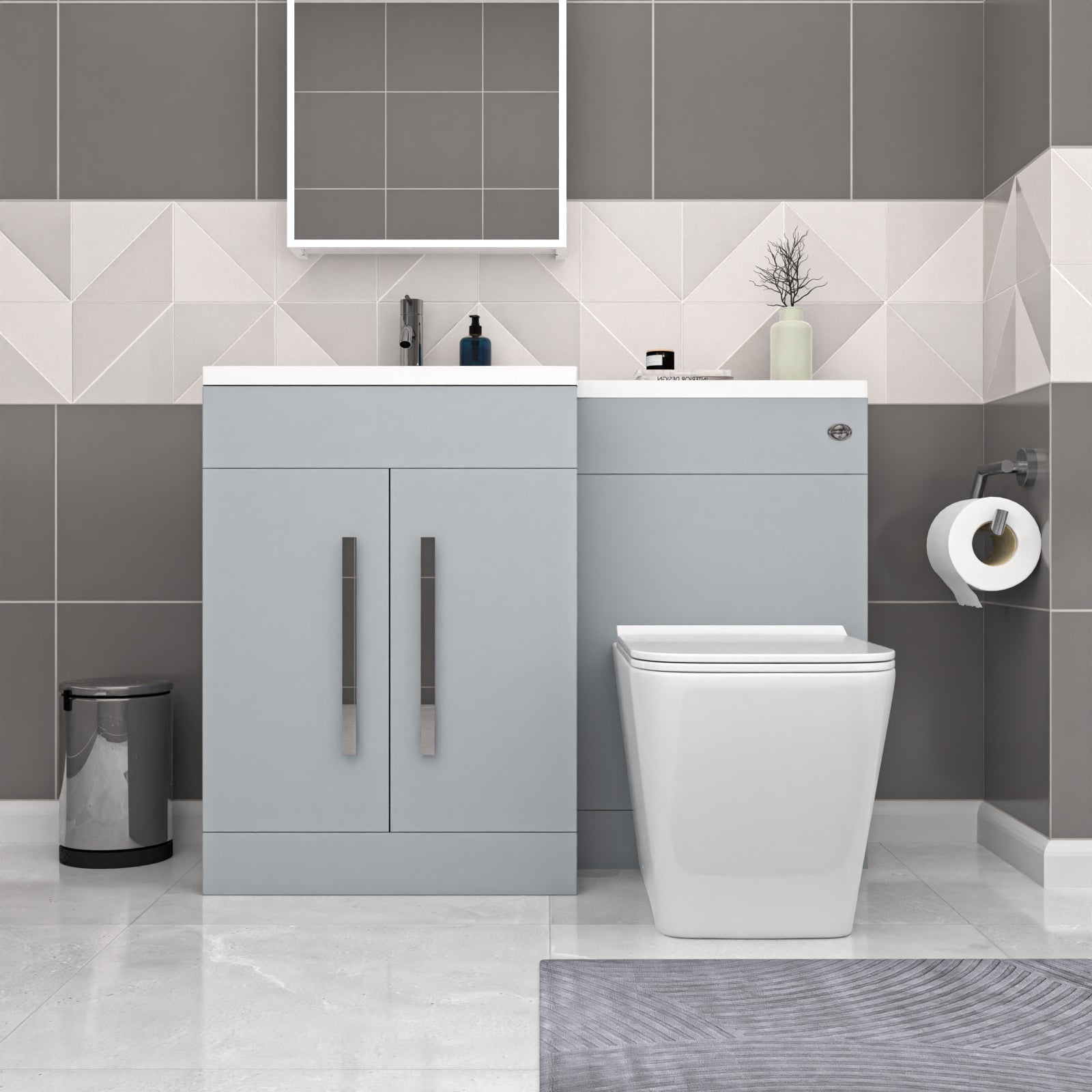 Aric Matte Grey 1100mm LH Basin Sink Vanity Cabinet with BTW Toilet Flat Pack