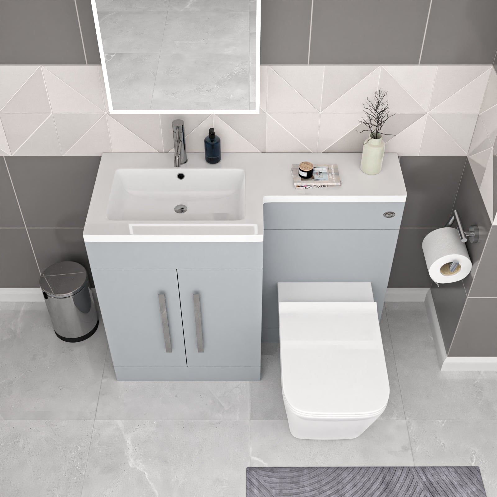 Aric Matte Grey 1100mm LH Basin Sink Vanity Cabinet with BTW Toilet