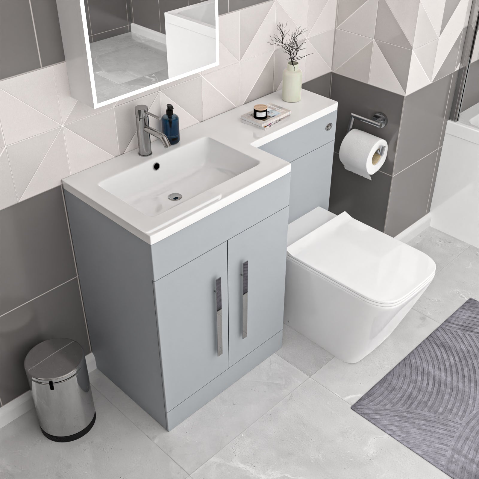 Aric Matte Grey 1100mm LH Basin Sink Vanity Cabinet with BTW Toilet