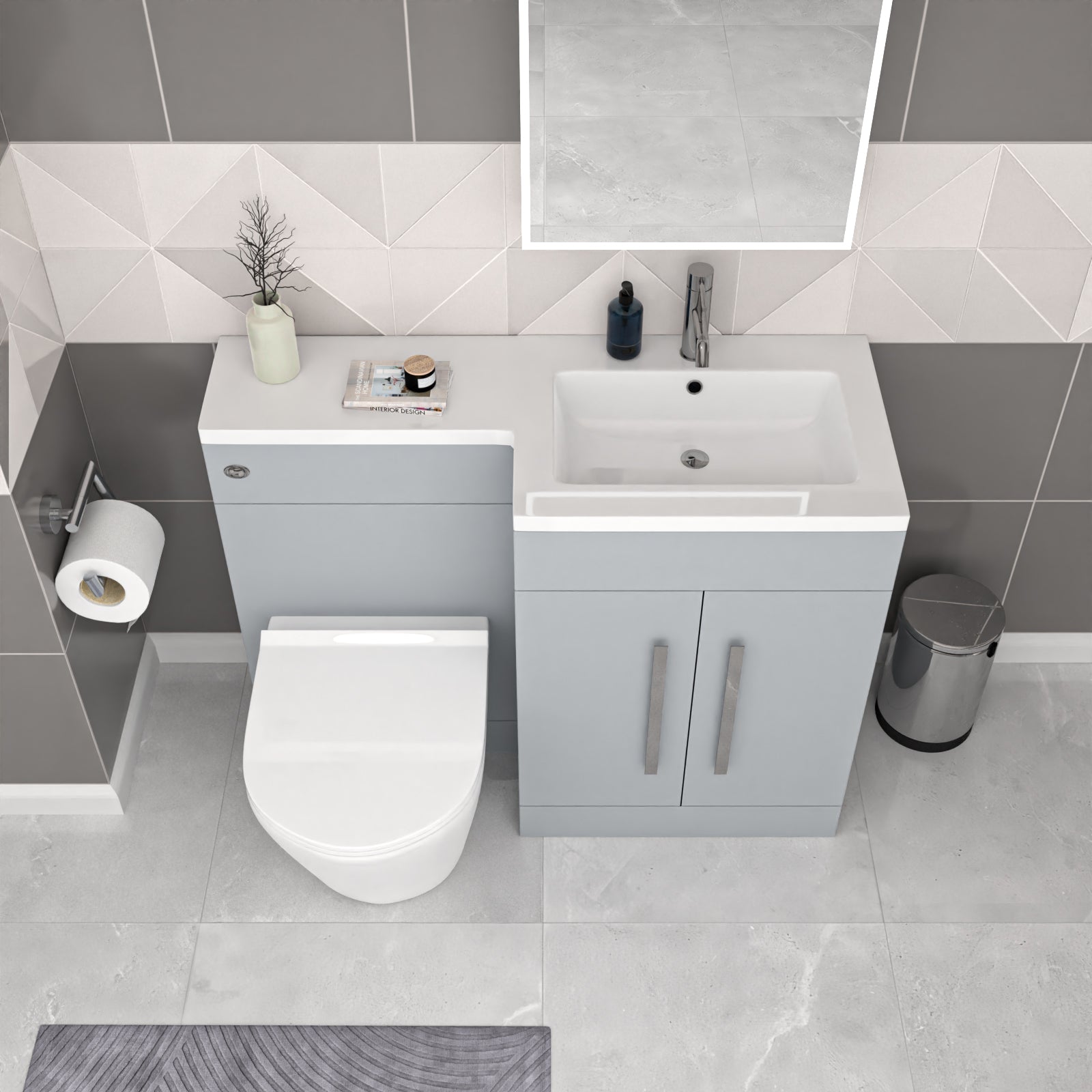 Aric 1100mm Matte Grey RH Vanity WC Unit & BTW Toilet Flat Pack